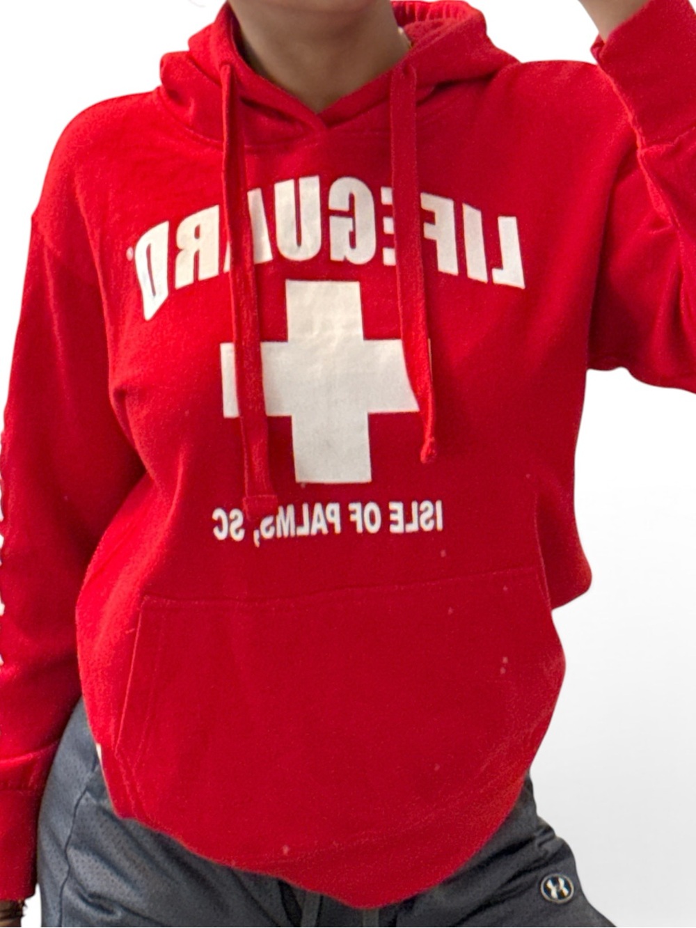 Red Lifeguard Hooded Pullover Sweater